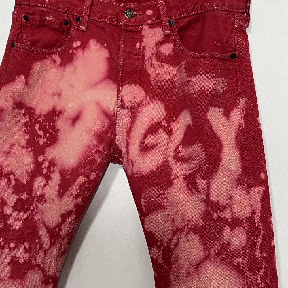 Levis 501 Custom Tie Dye Button Fly Jeans Pink Salmon Red Wash Pants Men 32x32
